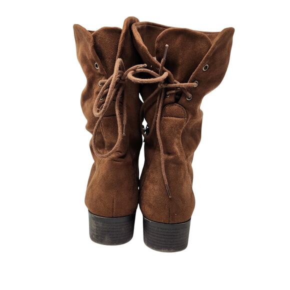 Soda Faux Suede Wide Calf Knee High Boots With Lace Up Back Brown Size 8.5 - Picture 5 of 8